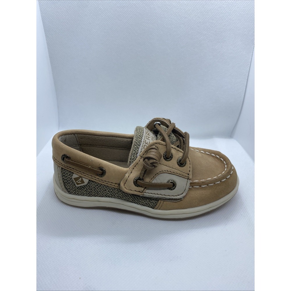 Sperry Top Sider Boat Shoes Girls Toddler Hook And Loop 8M Slip On Tan - Picture 3 of 11